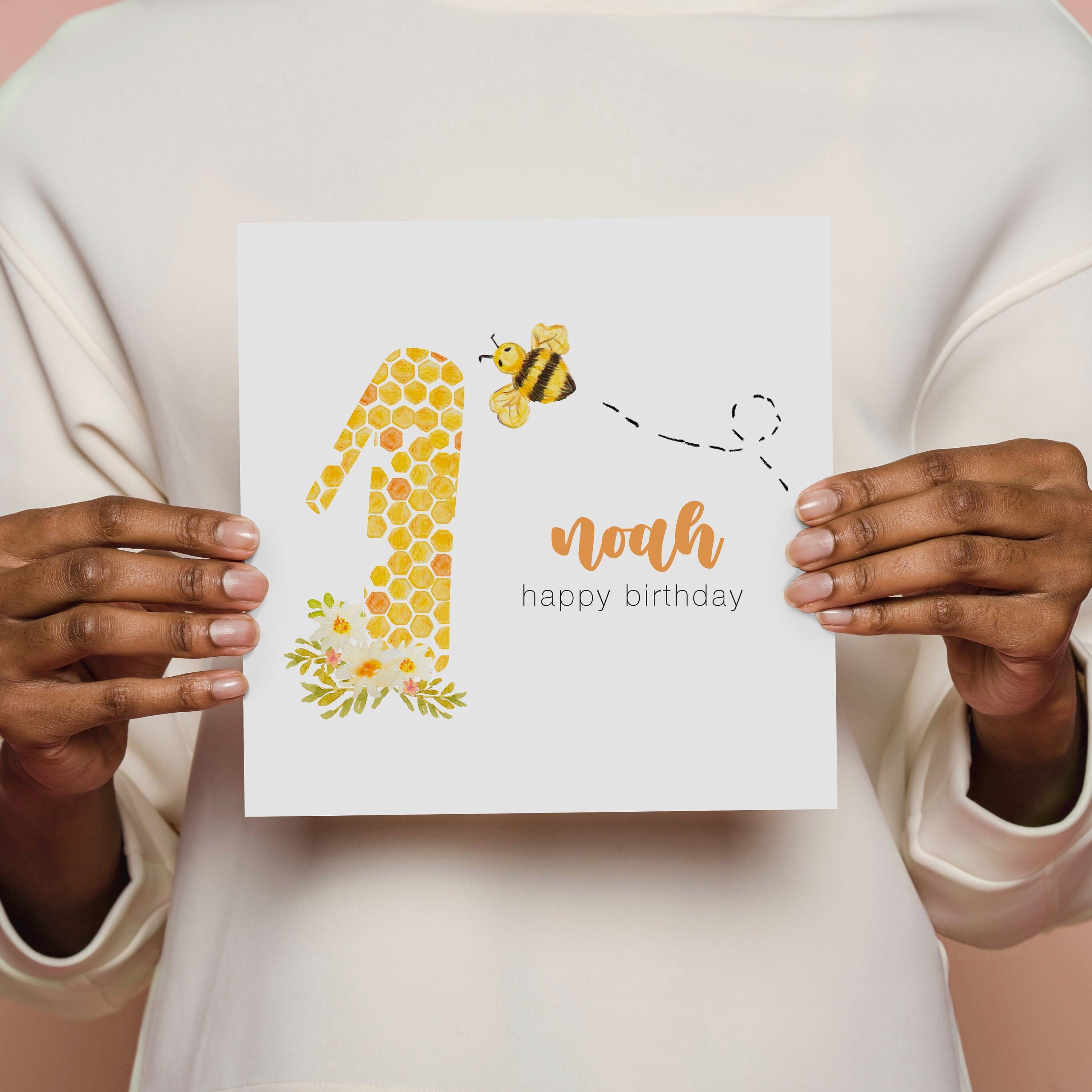 Kids Bee Design Birthday Card with Envelope, Baby Boy Girl 1st 2nd 3rd 4th 5th Greeting Card, First Birthday Card For Kids