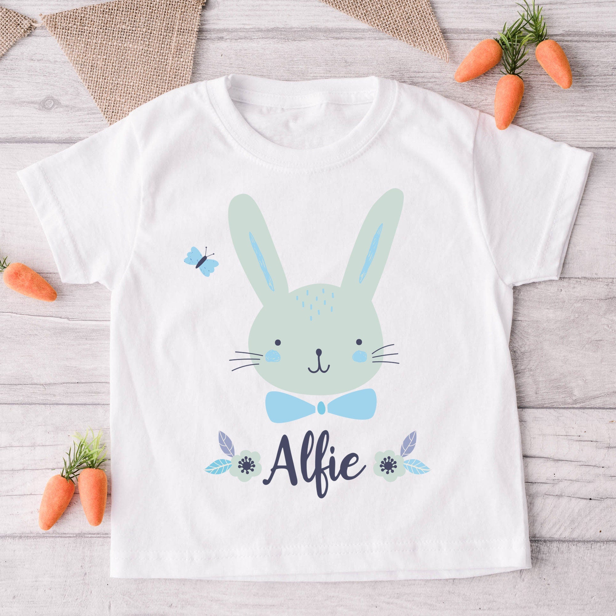 Kids Easter T-Shirt with name, Boy or girl design Cute Easter bunny, Children Tshirt 1st Easter Gift
