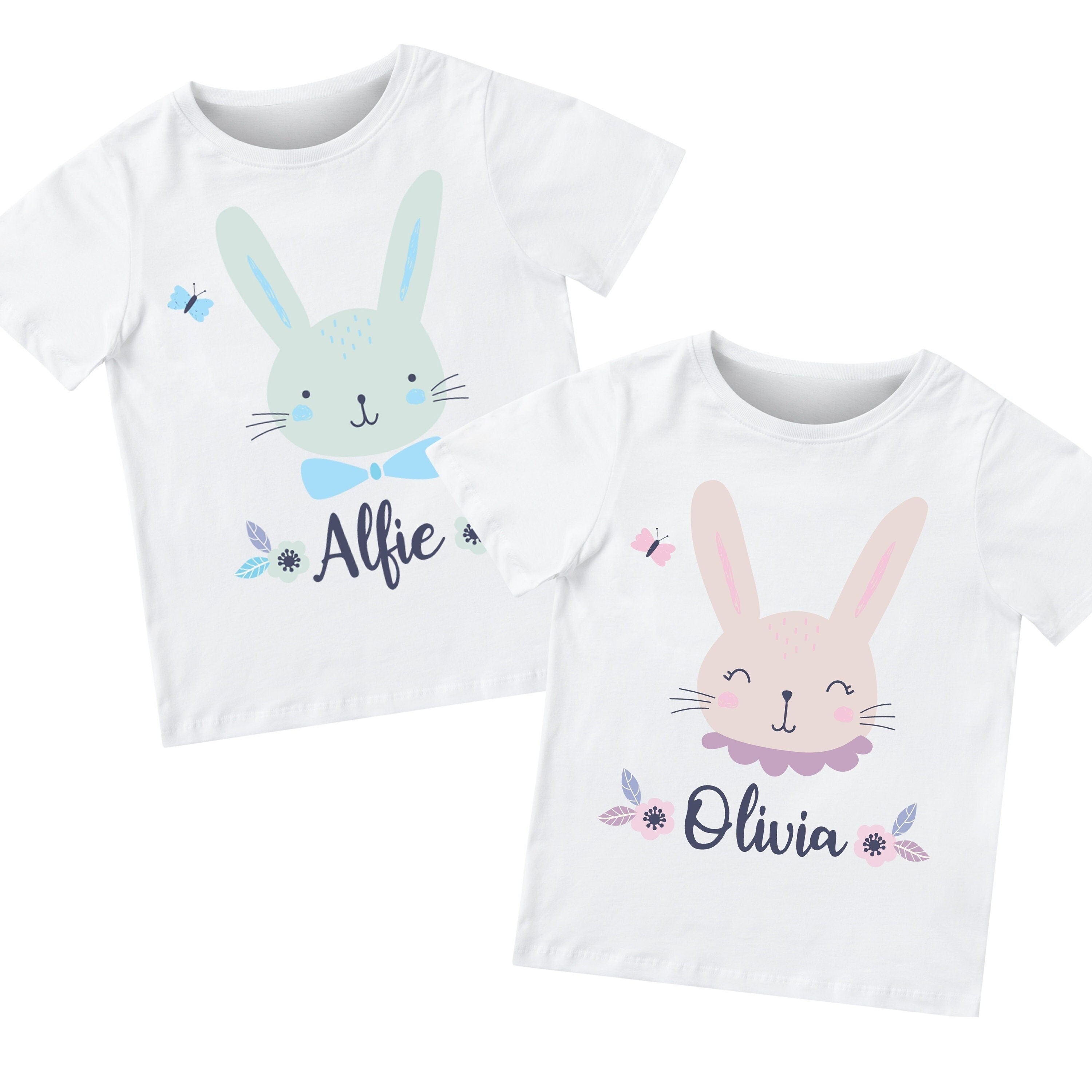 Kids Easter T-Shirt with name, Boy or girl design Cute Easter bunny, Children Tshirt 1st Easter Gift