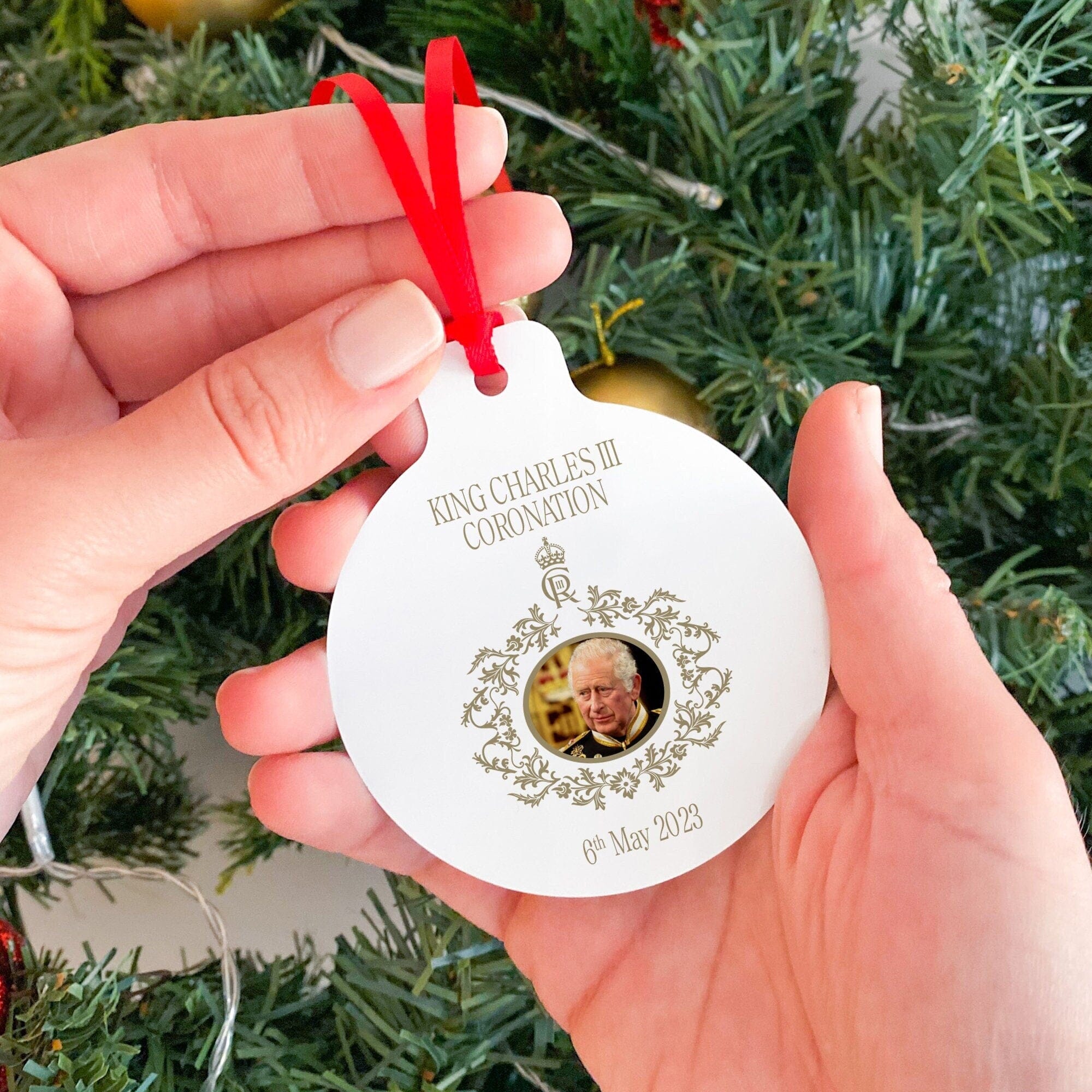 King Charles 3 Coronation ornament with King's photo, Gift for her him, King souvenir