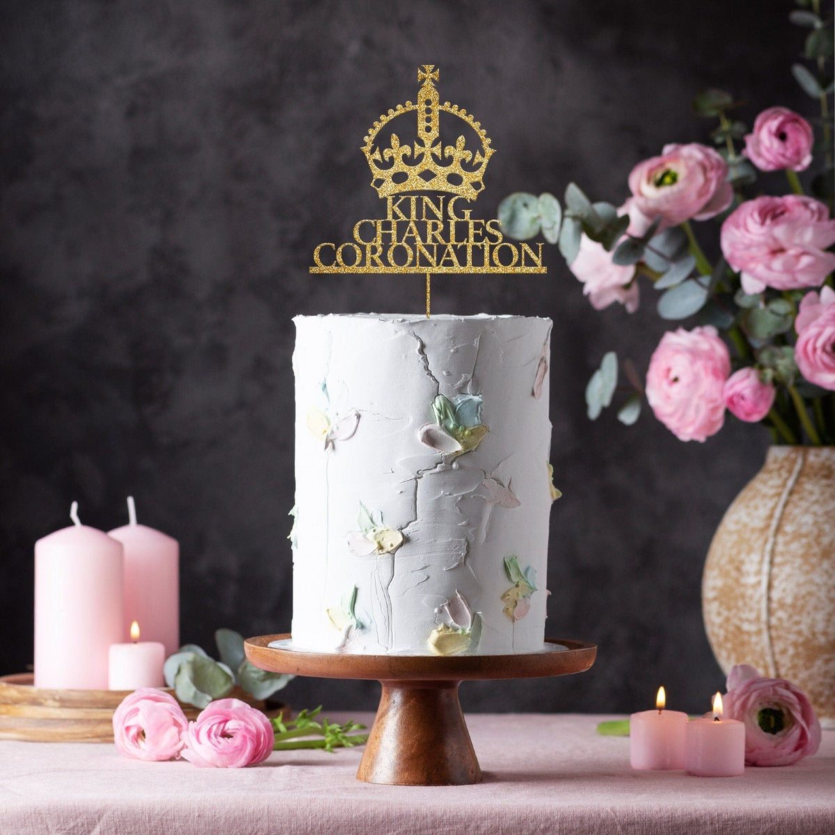 King Charles Coronation Celebration Cake Topper with Crown, The King's