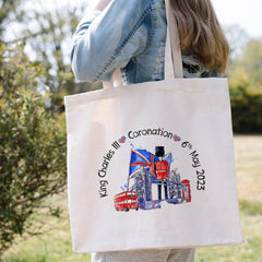 King Charles Coronation tote bag, Coronation shopping bag, Union Jack keepsake