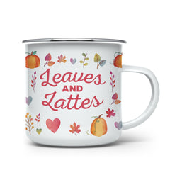 Leaves & Lattes enamel Mug, Autumn lover, Fall coffee mug, Cosy decorations, Camping Mug