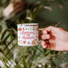 Leaves & Lattes enamel Mug, Autumn lover, Fall coffee mug, Cosy decorations, Camping Mug