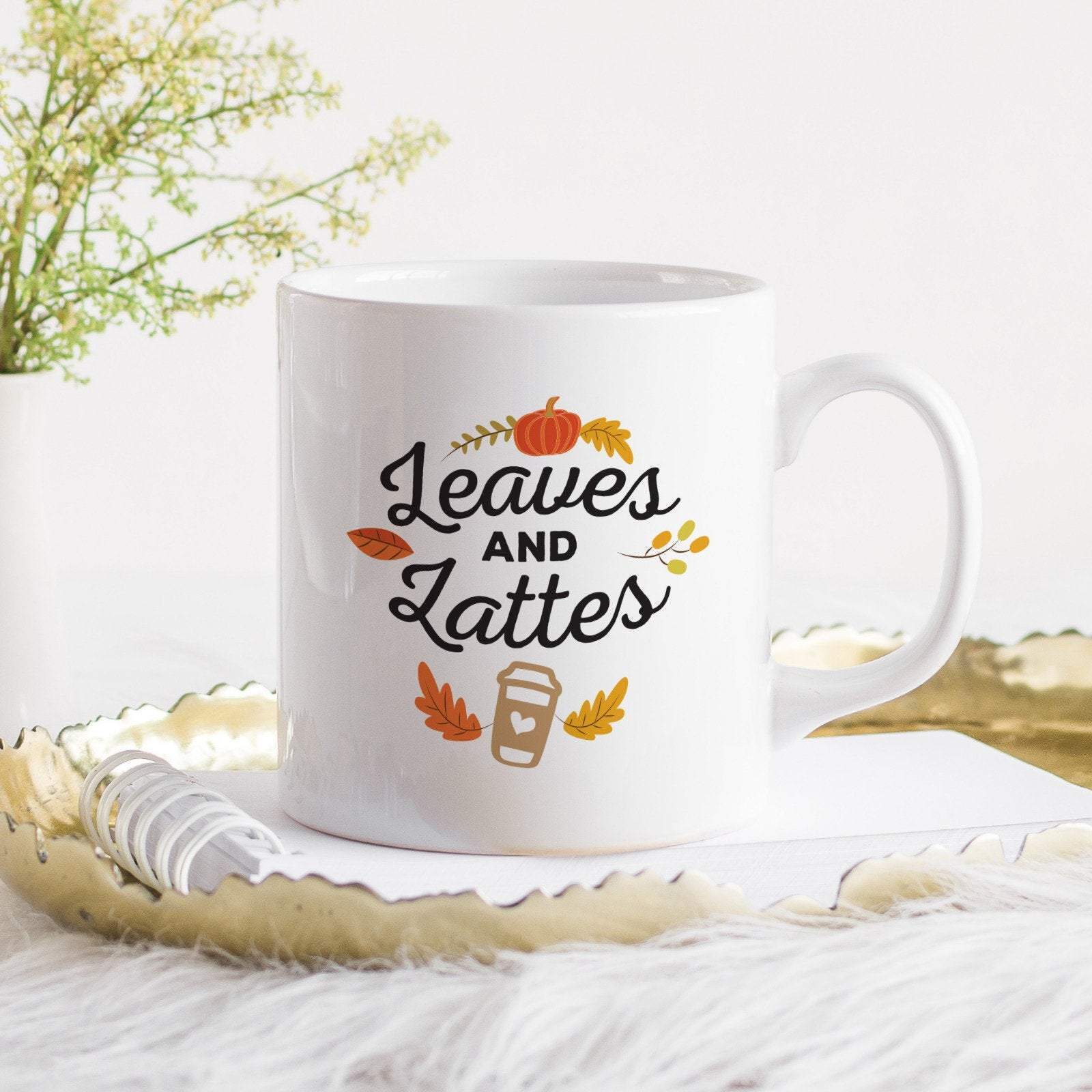 Leaves & Lattes mug, Autumn decor, Fall coffee mug, Cosy decorations, Cute new home gift
