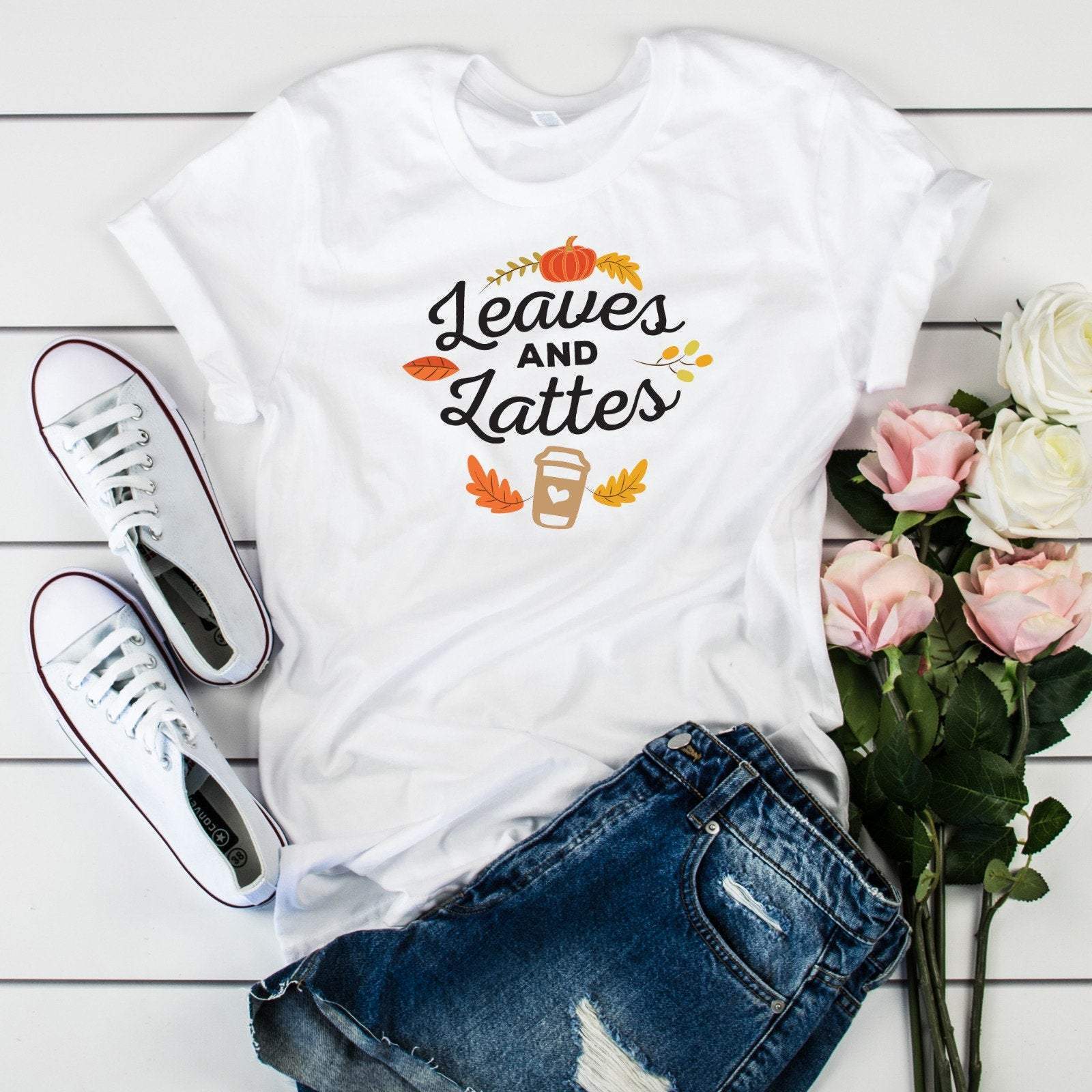Leaves & lattes t shirt Autumn t shirt Fall T shirt Autumn tshirt Autumn love shirt