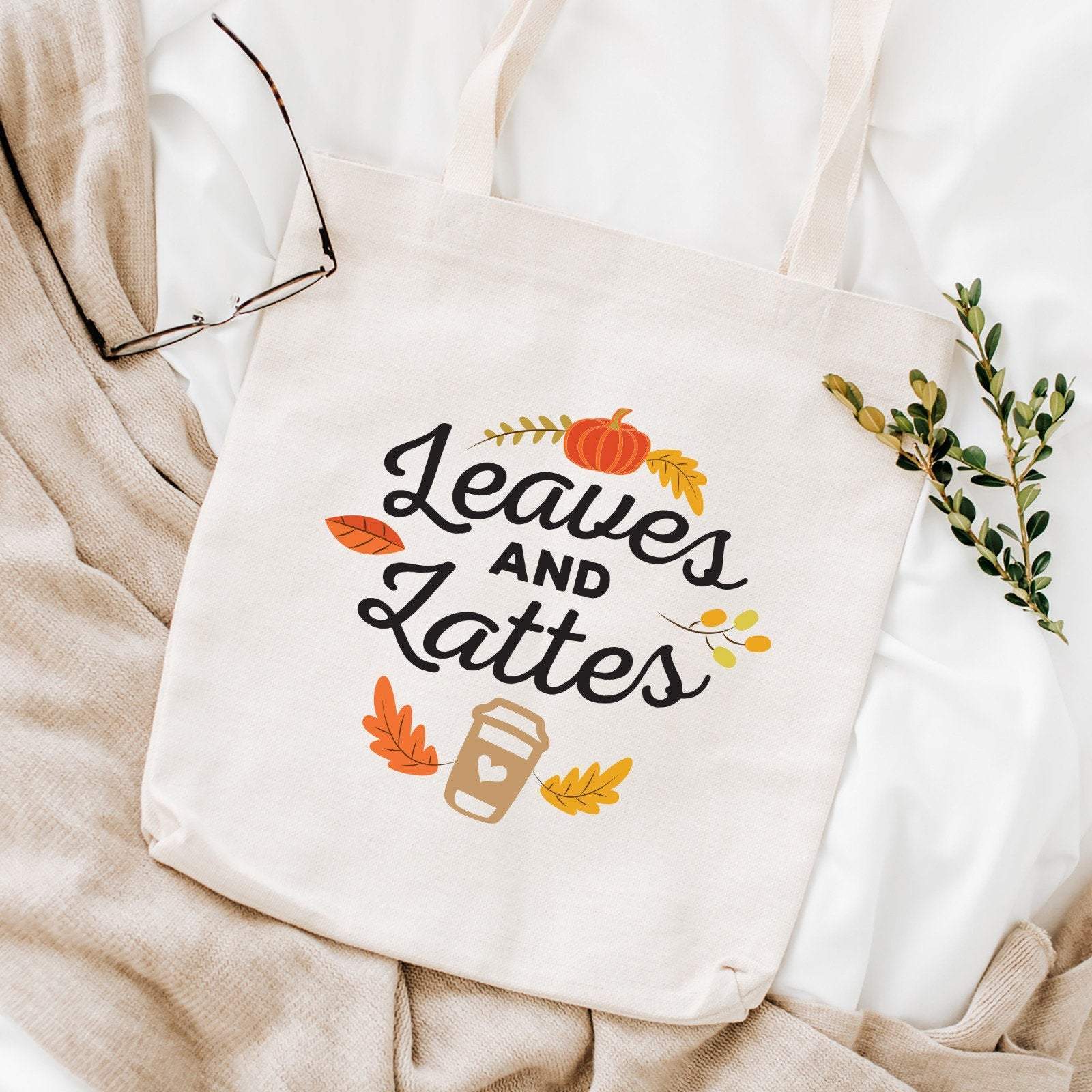 Leaves & Lattes tote bag, Autumn tote bag, Fall shopping bag, Autumn love tote, Cute fall gift
