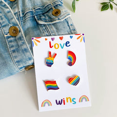 LGBT Pride pin SET of 4, Rainbow flag badge, Lesbian Gay Bisexual Trans Queer Enamel Metal Button