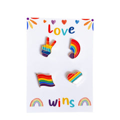 LGBT Pride pin SET of 4, Rainbow flag badge, Lesbian Gay Bisexual Trans Queer Enamel Metal Button