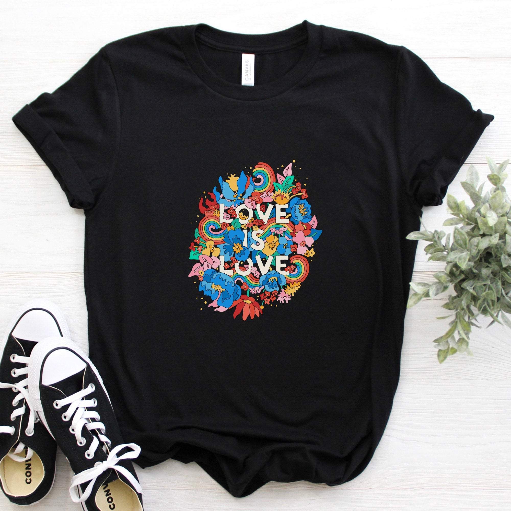 Love is love Pride t-shirt, UNISEX tee, Floral Rainbow pride tshirt , LGBTQ flag tshirt, Gay Pride gift