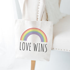 Love Wins Tote Bag, Lgbt Rainbow Colors Shopping Bag