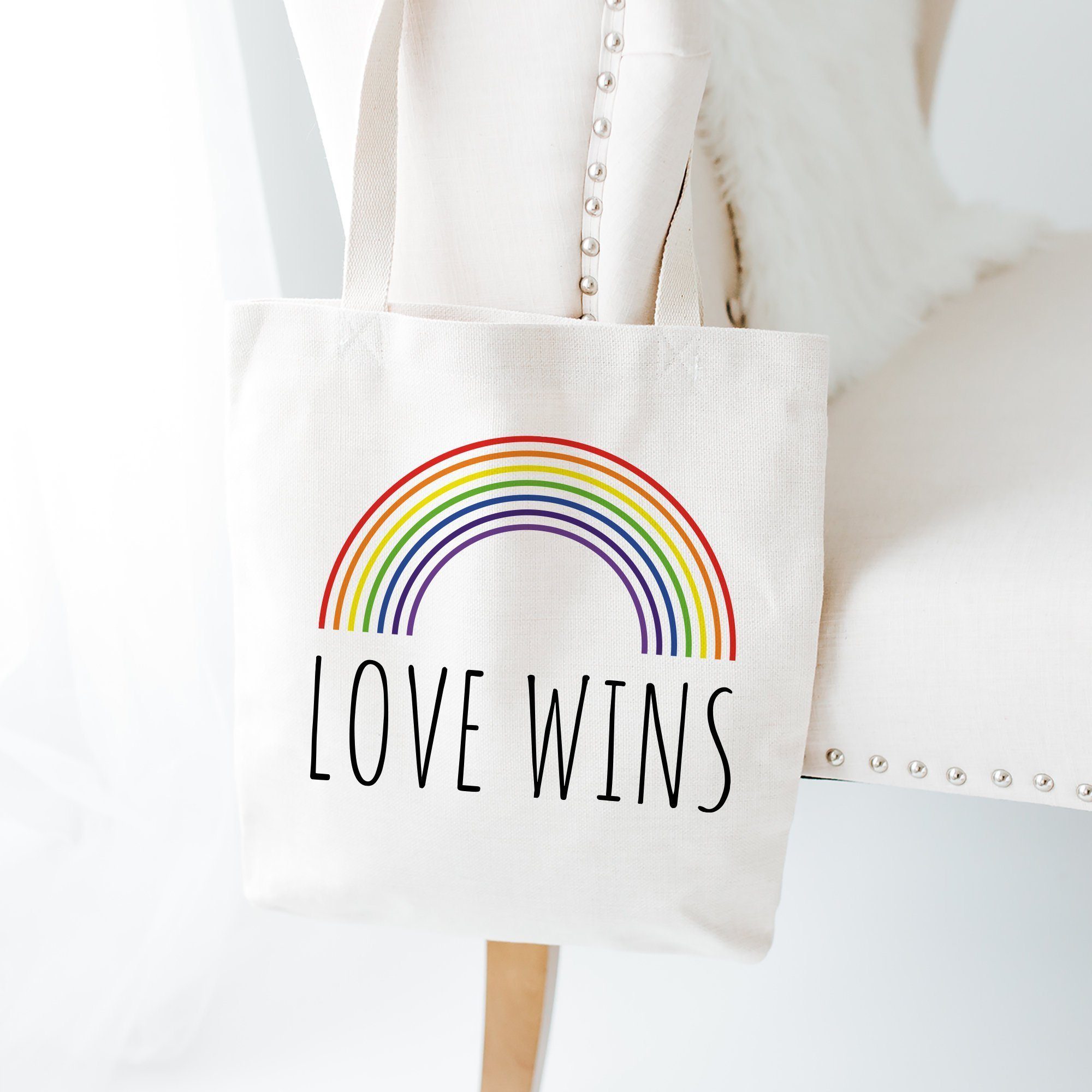 Love Wins Tote Bag, Lgbt Rainbow Colors Shopping Bag