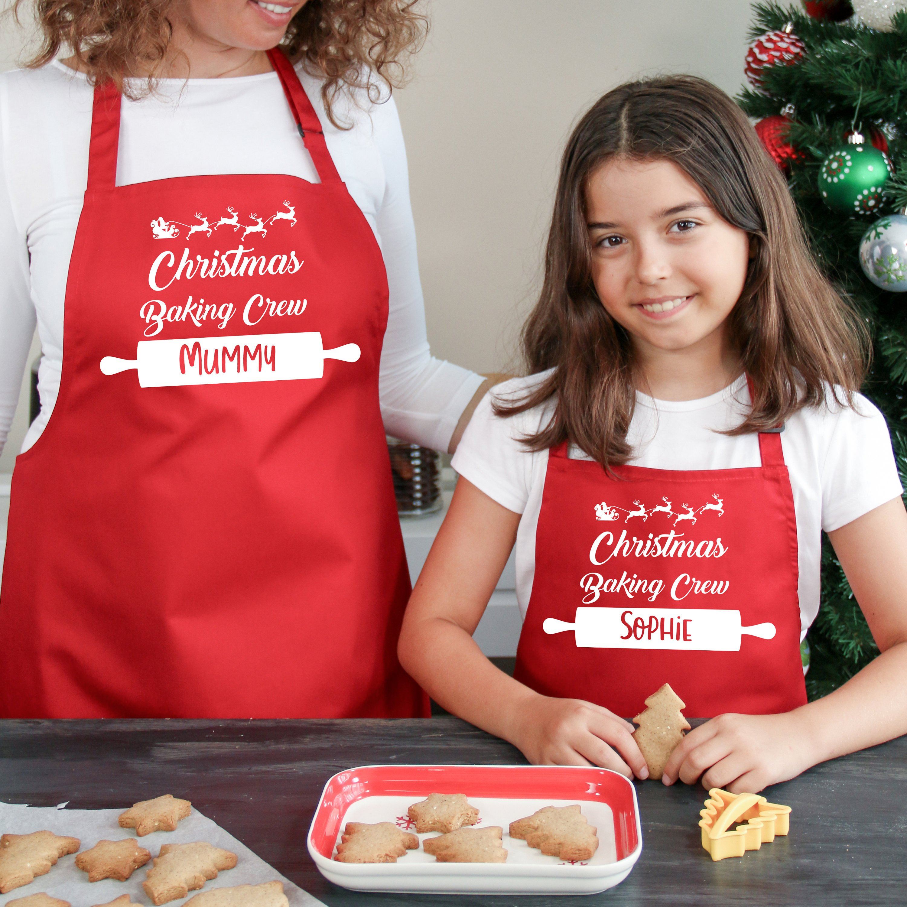 Matching Christmas baking crew family aprons with names, family gift, christmas Gift