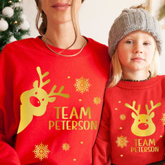 Matching Family Christmas jumper, GOLD FOIL, Reindeer Xmas Sweatshirt