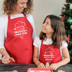 Matching mummy and daughter aprons with initials, Mummy's little sous chef, Christmas Gift, Family apron