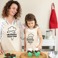Matching mummy and daughter aprons with initials, Mummy's little sous chef, Christmas Gift, Family apron