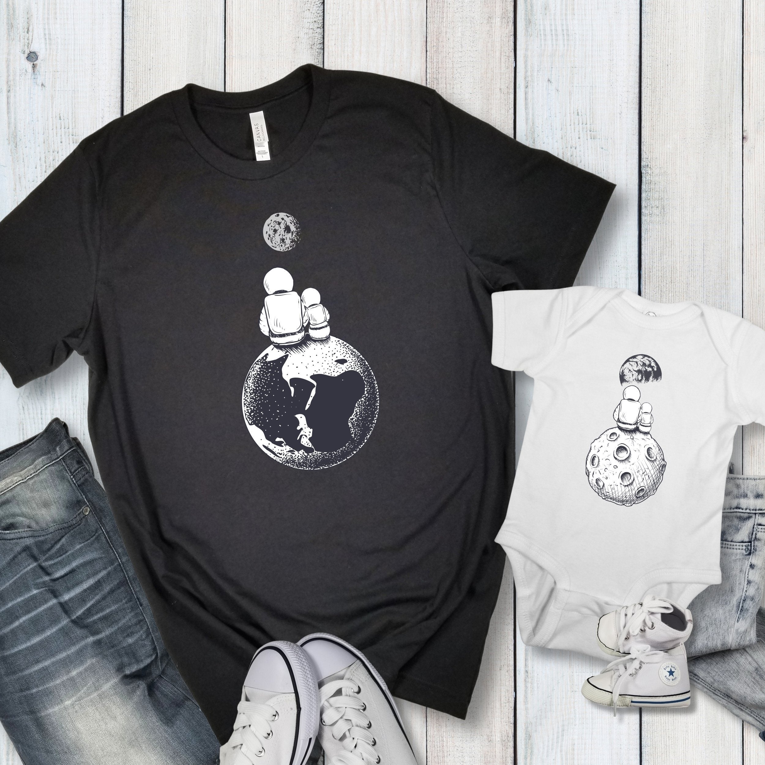Matching t-shirts for daddy and baby, Moon and Astronaut Dad Son or Daughter space t-shirt, Price for 1 QTY