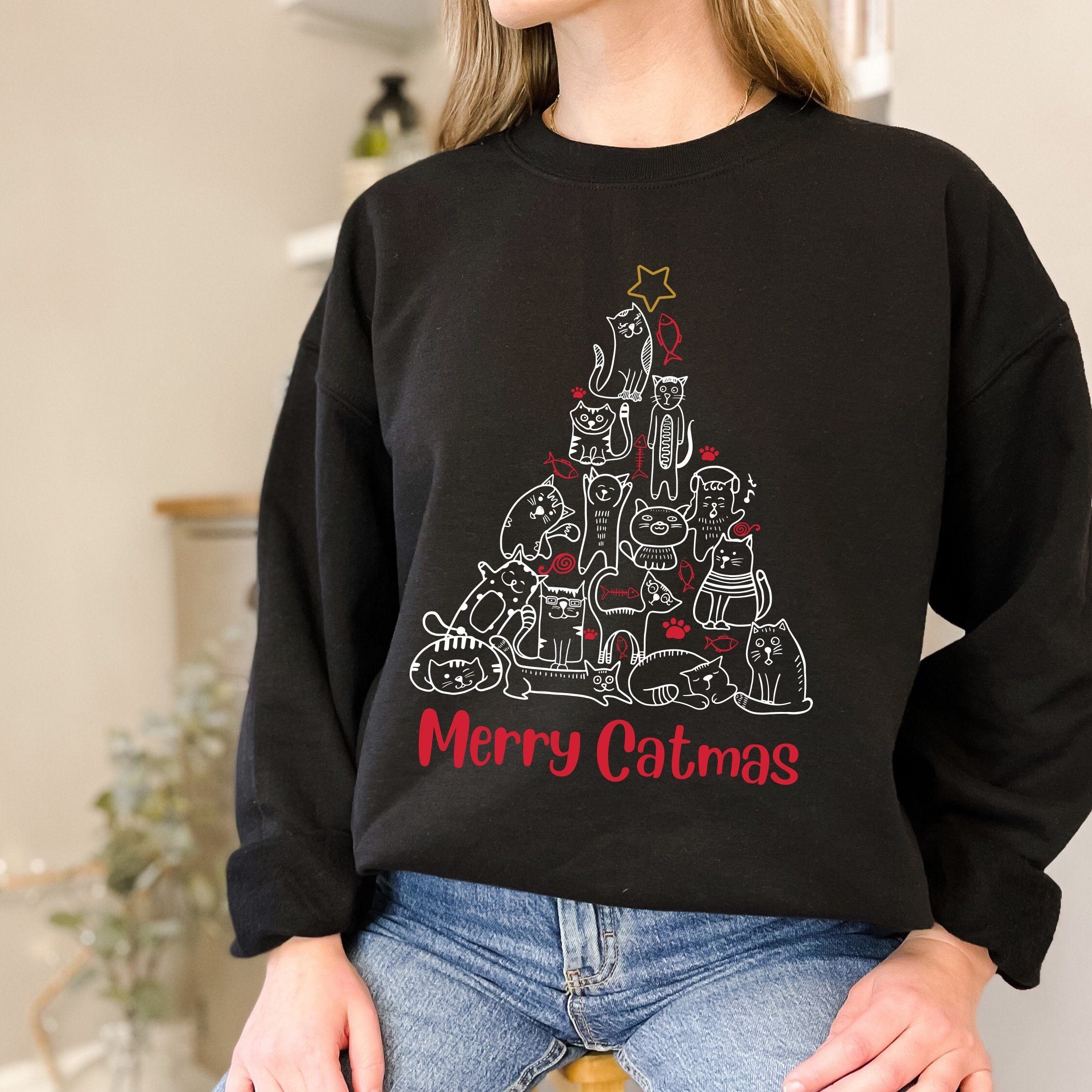 Merry Catmas Christmas tree jumper, Unisex Adult & Kids sizes, Cat owner gift