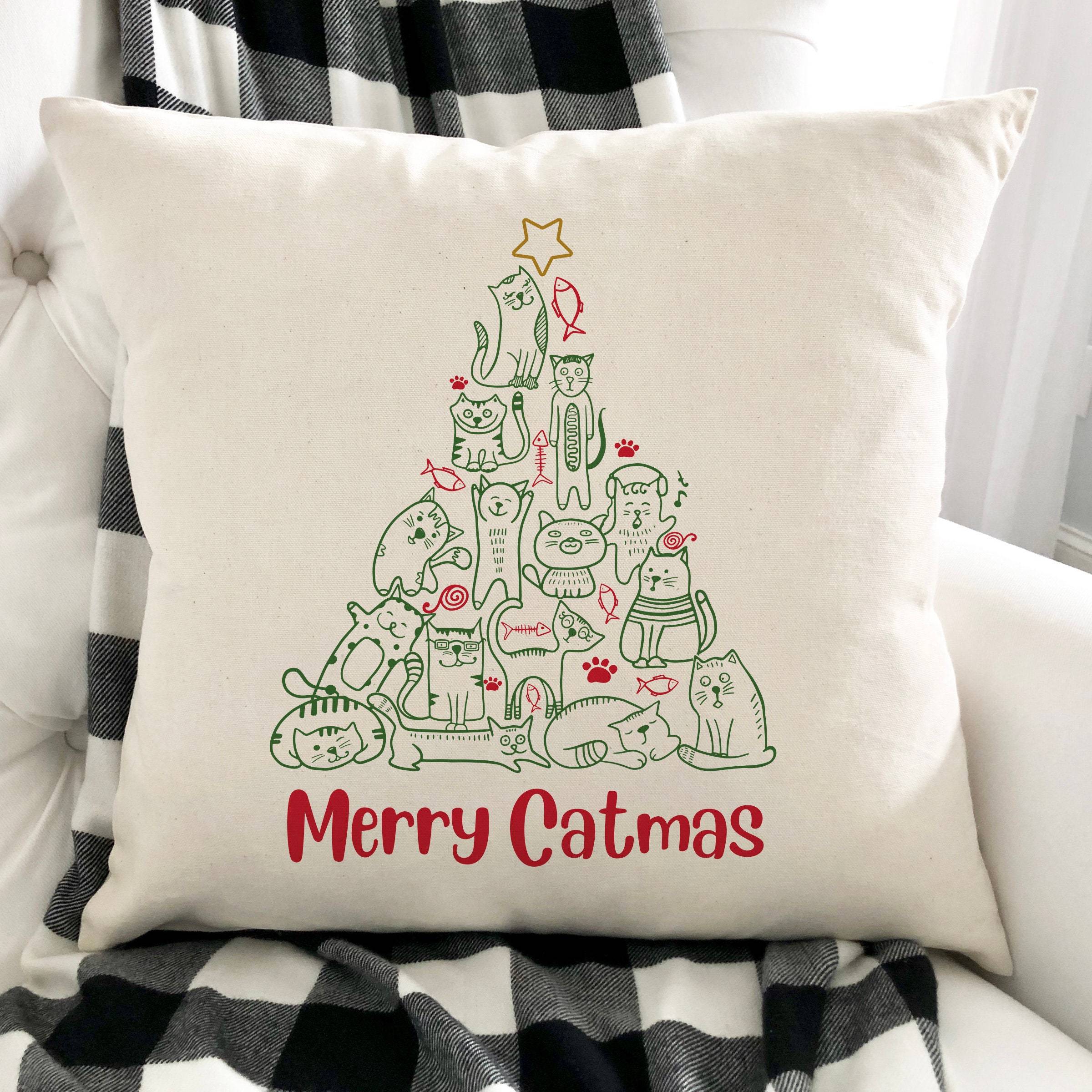Merry catmas cushion, Cat owner Christmas gift, Catlover Xmas present