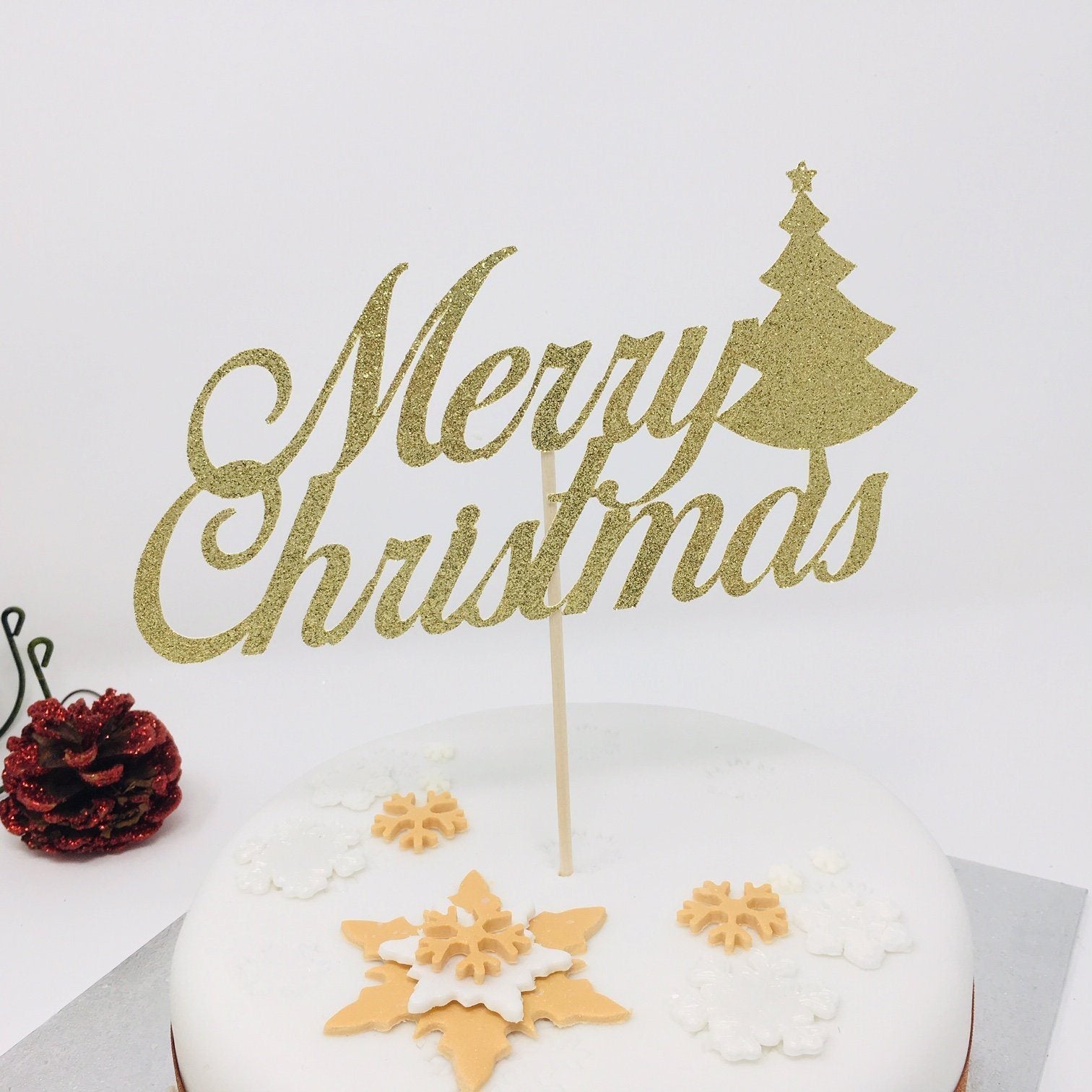 Merry Christmas Cake Topper with Christmas Tree