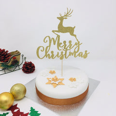 Merry Christmas Cake Topper with Reindeer