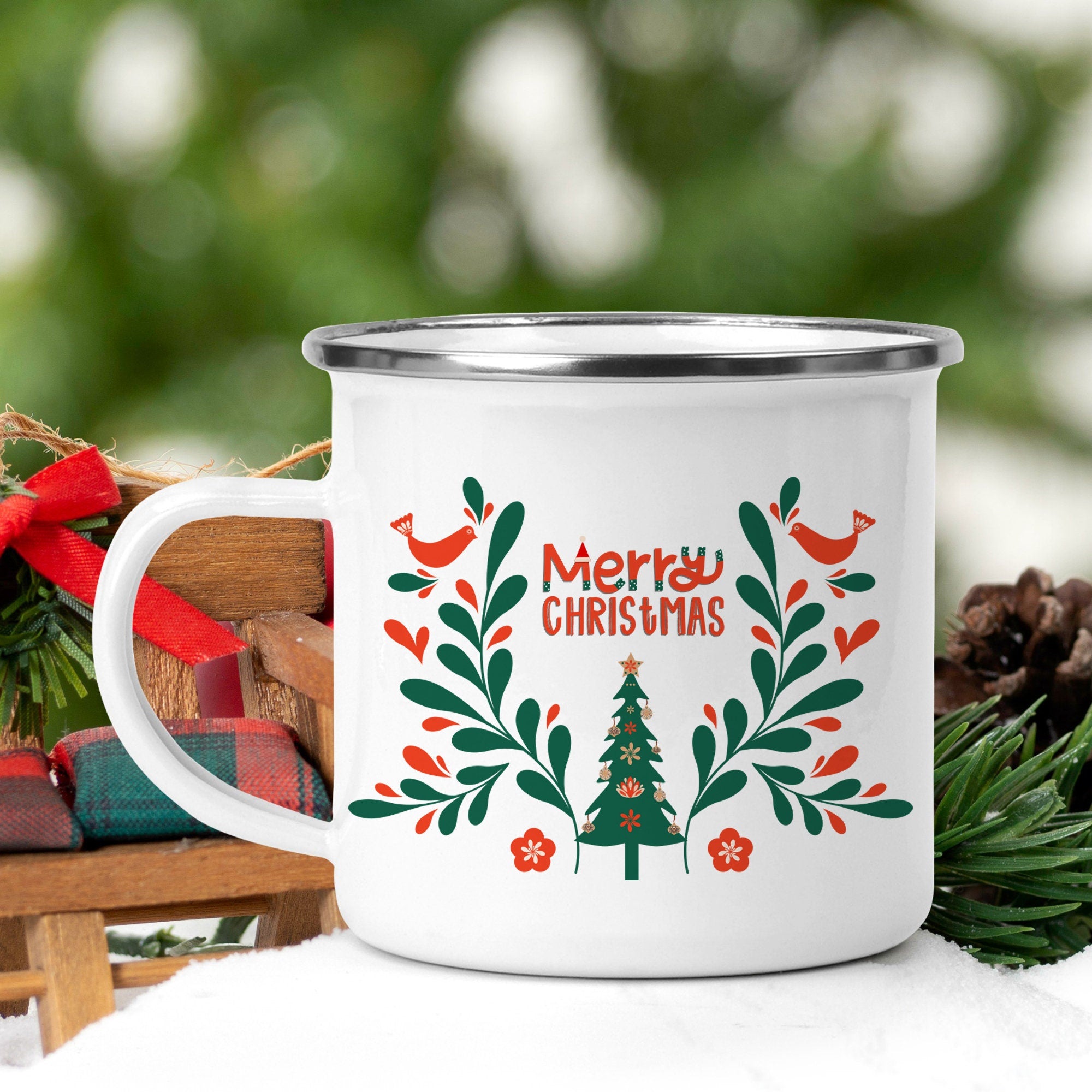 Merry Christmas Enamel Mug, Xmas Gift For Him Her Kids, Unbreakable Cup