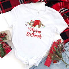 Merry Slothmas Christmas T-shirts, Matching Family Christmas Pyjamas top, Ugly Xmas Outfits