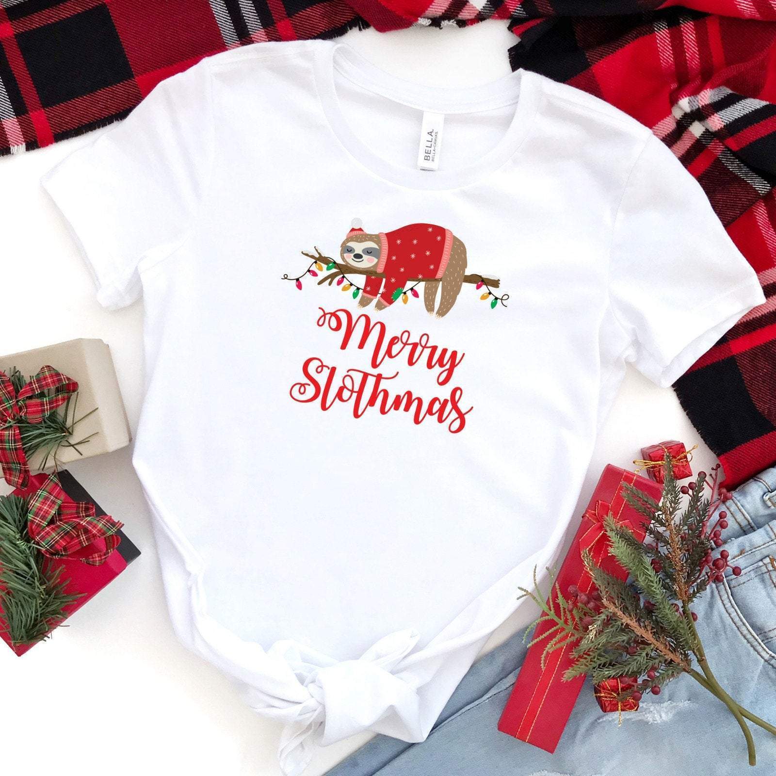 Merry Slothmas Christmas T shirts Matching Family Christmas Pyjamas top Ugly Xmas Outfits