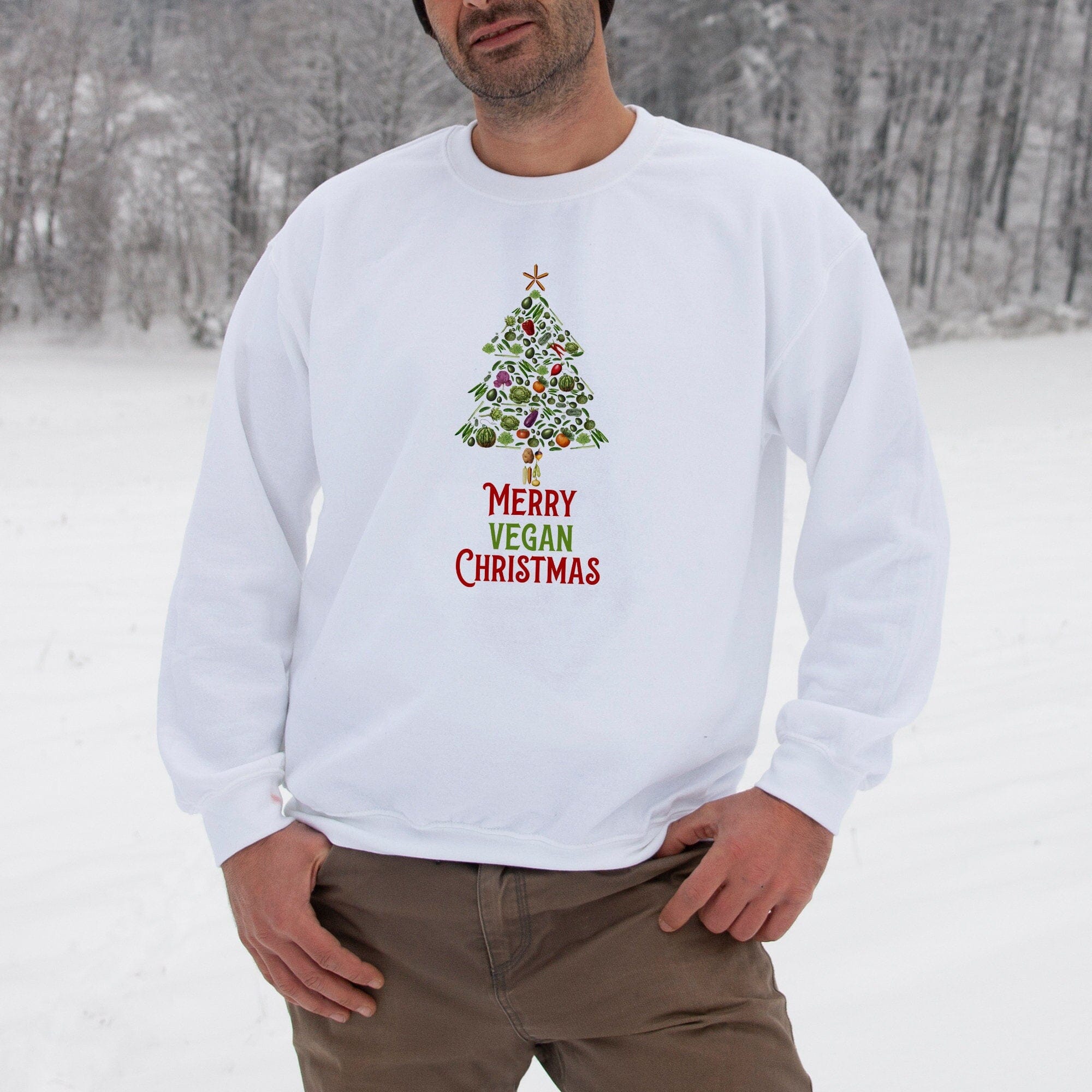 Merry Vegan Christmas Jumper, Unisex Adult Kids Sizes, Veg Veggie Vegetarian Xmas Sweatshirt