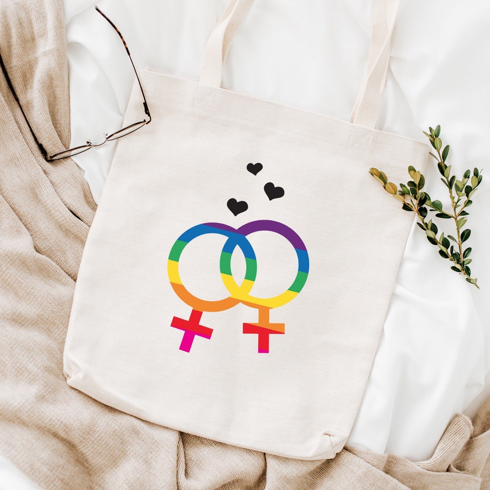 Mrs and Mrs lesbian tote bag, LGBT rainbow colors shopping bag, Gay Pride