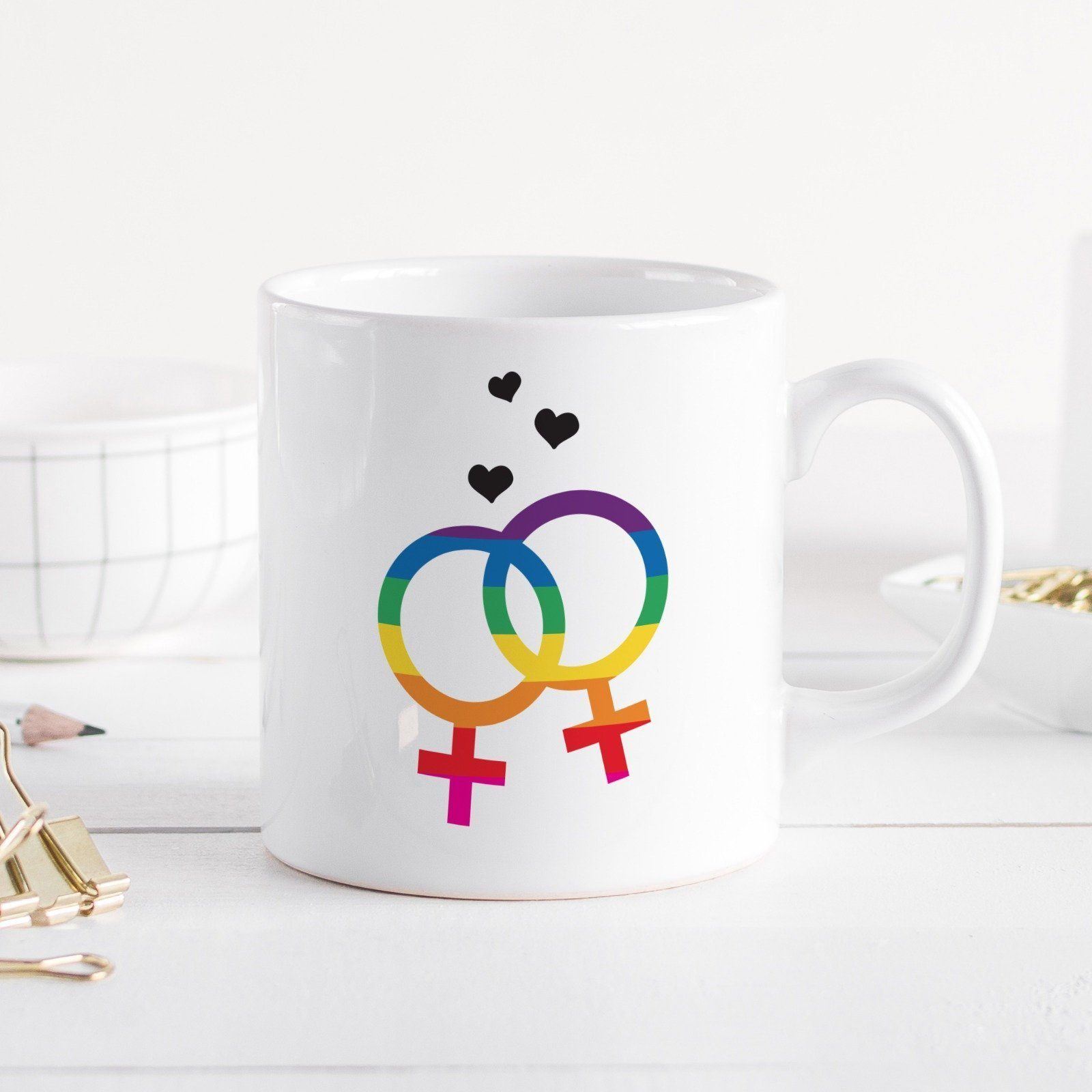 Mrs & Mrs mug, Lesbian mug, LGBT flag colours Mug, Rainbow mug