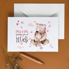Mum sending you a hug card, Mother's Day greetings card, Mom and baby, Mummy birthday card