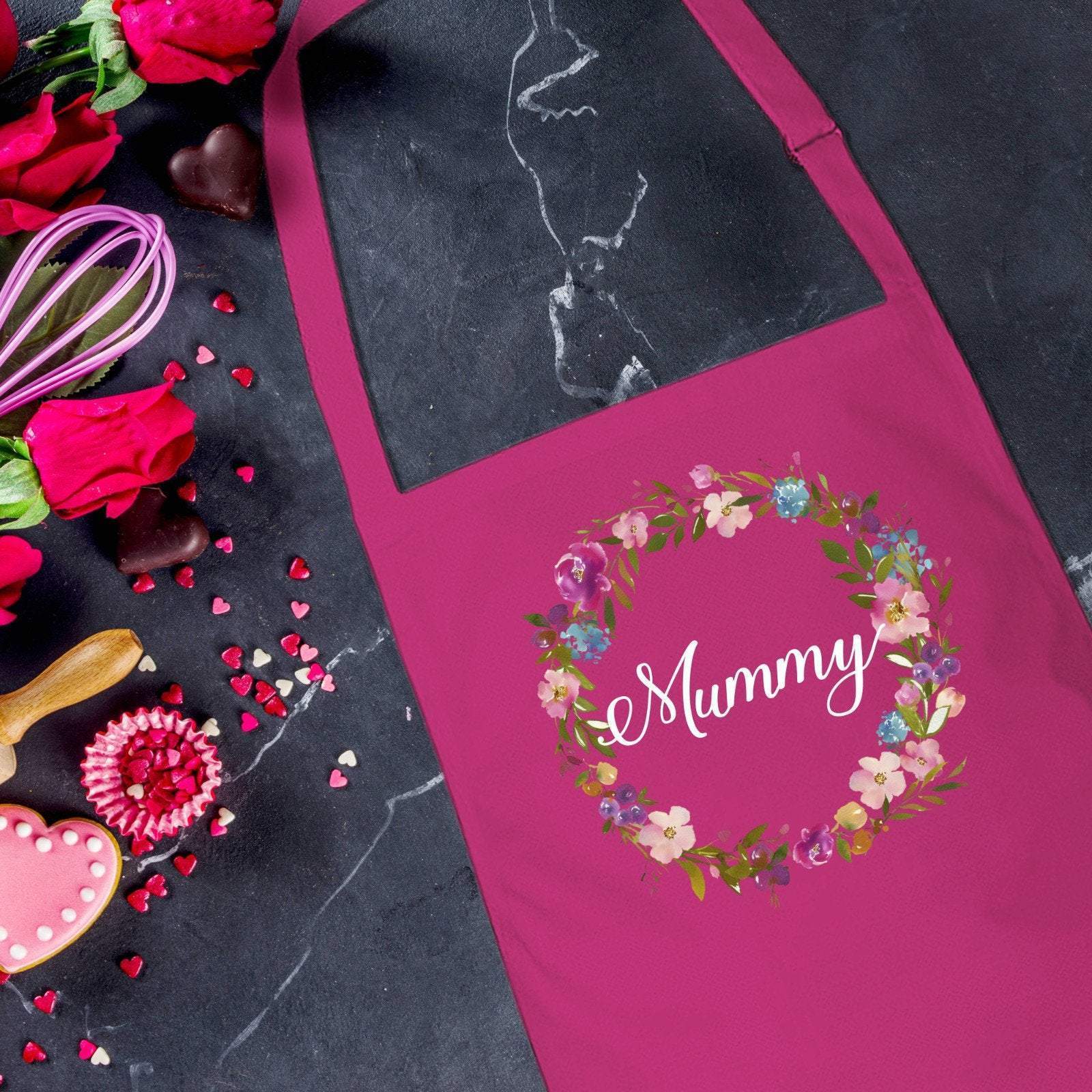Mummy apron, Pink or Hot pink Floral mum apron, Gift for mum with flowers