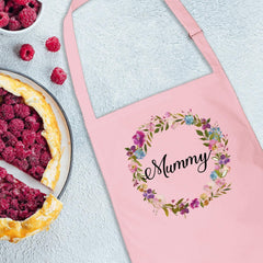 Mummy apron, Pink or Hot pink Floral mum apron, Gift for mum with flowers