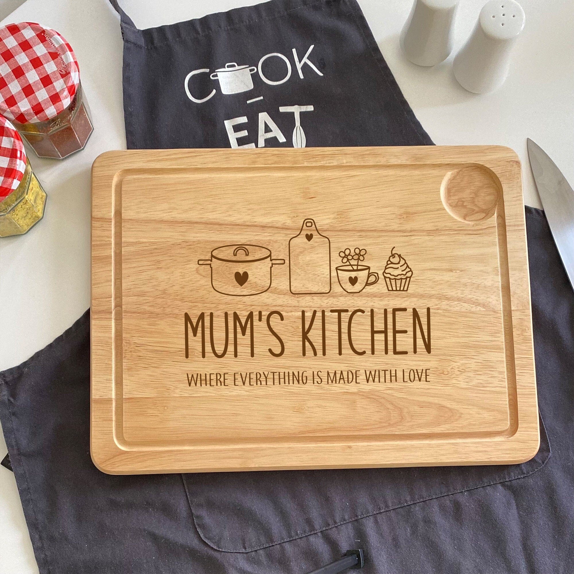 Mum's kitchen engraved wooden chopping board, Mother's Day gift