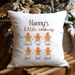 Nannys Little Cookies Cushion With Grandchildren'S Names, Personalised Christmas Gift For A Nanny From Grandkids