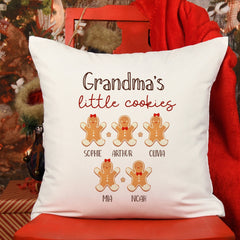 Nannys Little Cookies Cushion With Grandchildren'S Names, Personalised Christmas Gift For A Nanny From Grandkids