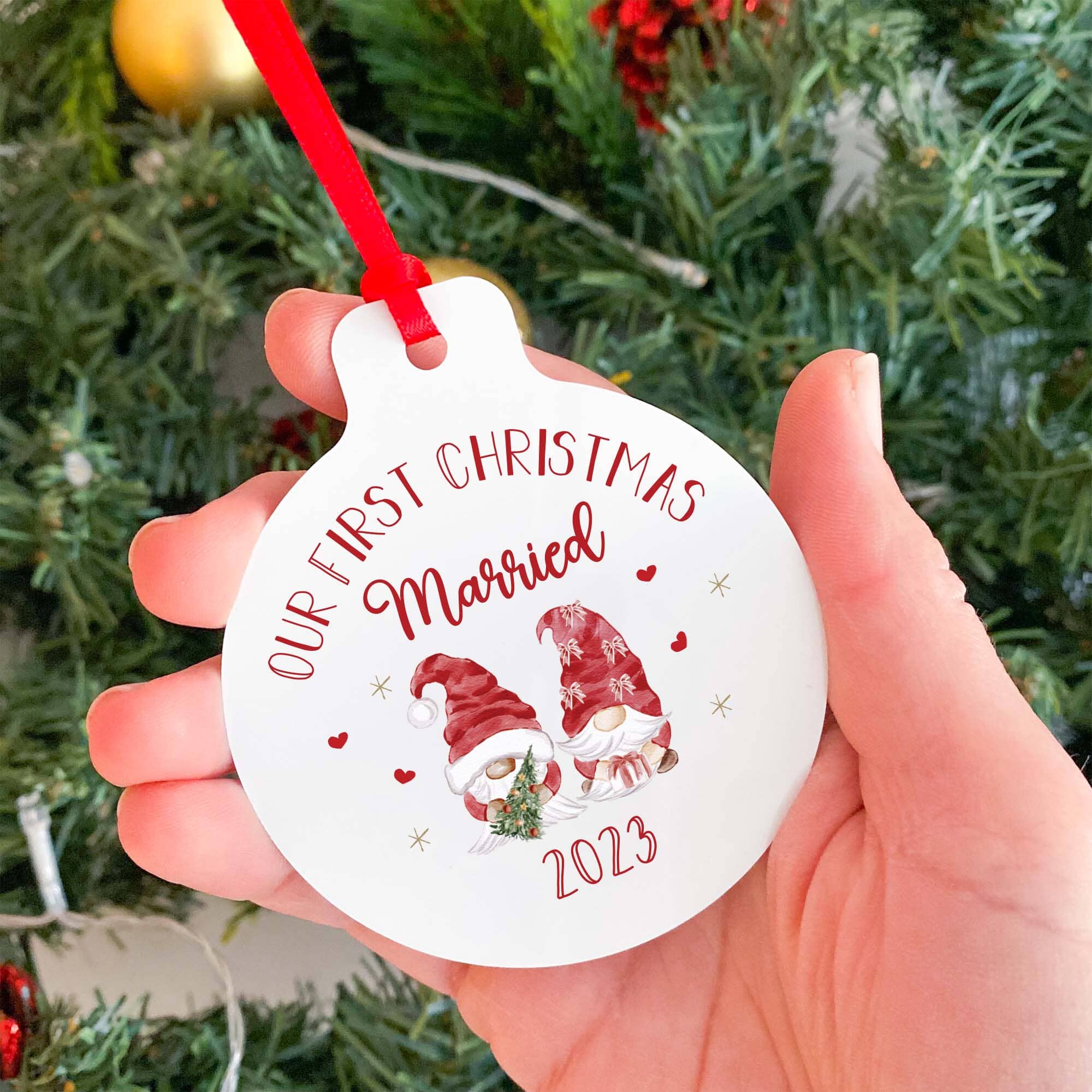 Our First Christmas Married Christmas Ornament, Xmas Decor With Gnomes