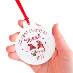 Our First Christmas Married Christmas Ornament, Xmas Decor With Gnomes