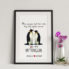 Penguin Love Poster, Gift for wife, husband, couple with names