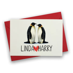 Penguin Valentines Card, Personalised Romantic Valentine's Day card with names, For her or him, Husband