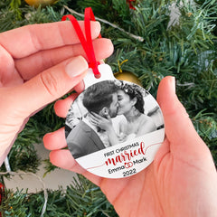 Personalised 1 Christmas as married ornament with a photo, Mr and Mrs Christmas Tree Decor with Names