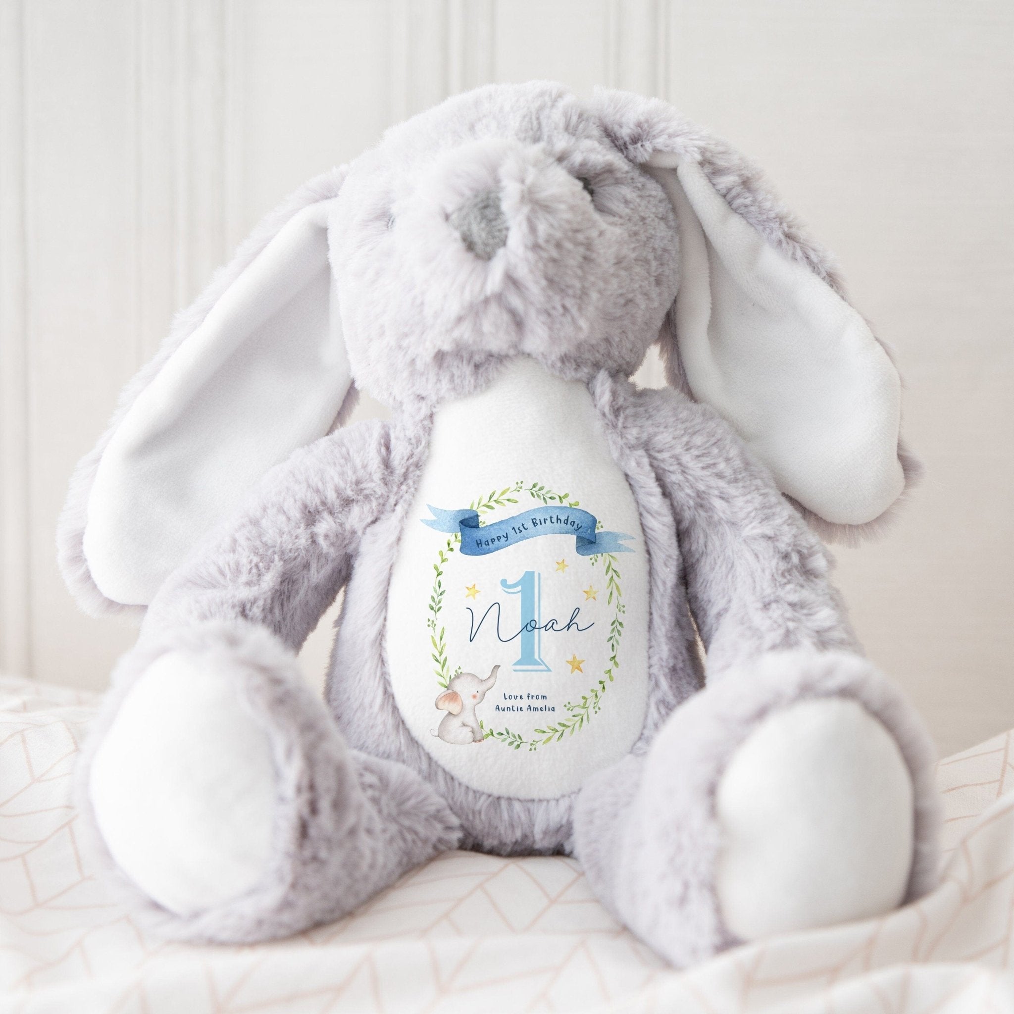 Personalised 1St Birthday Toy Name Pink Or Blue First Birthday Bunny 1St Bday
