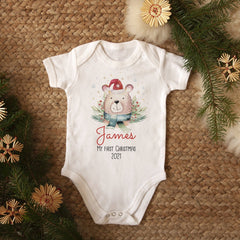 Personalised 1st Christmas kids name t-shirt and bodysuit, Animals First Xmas boy girl top
