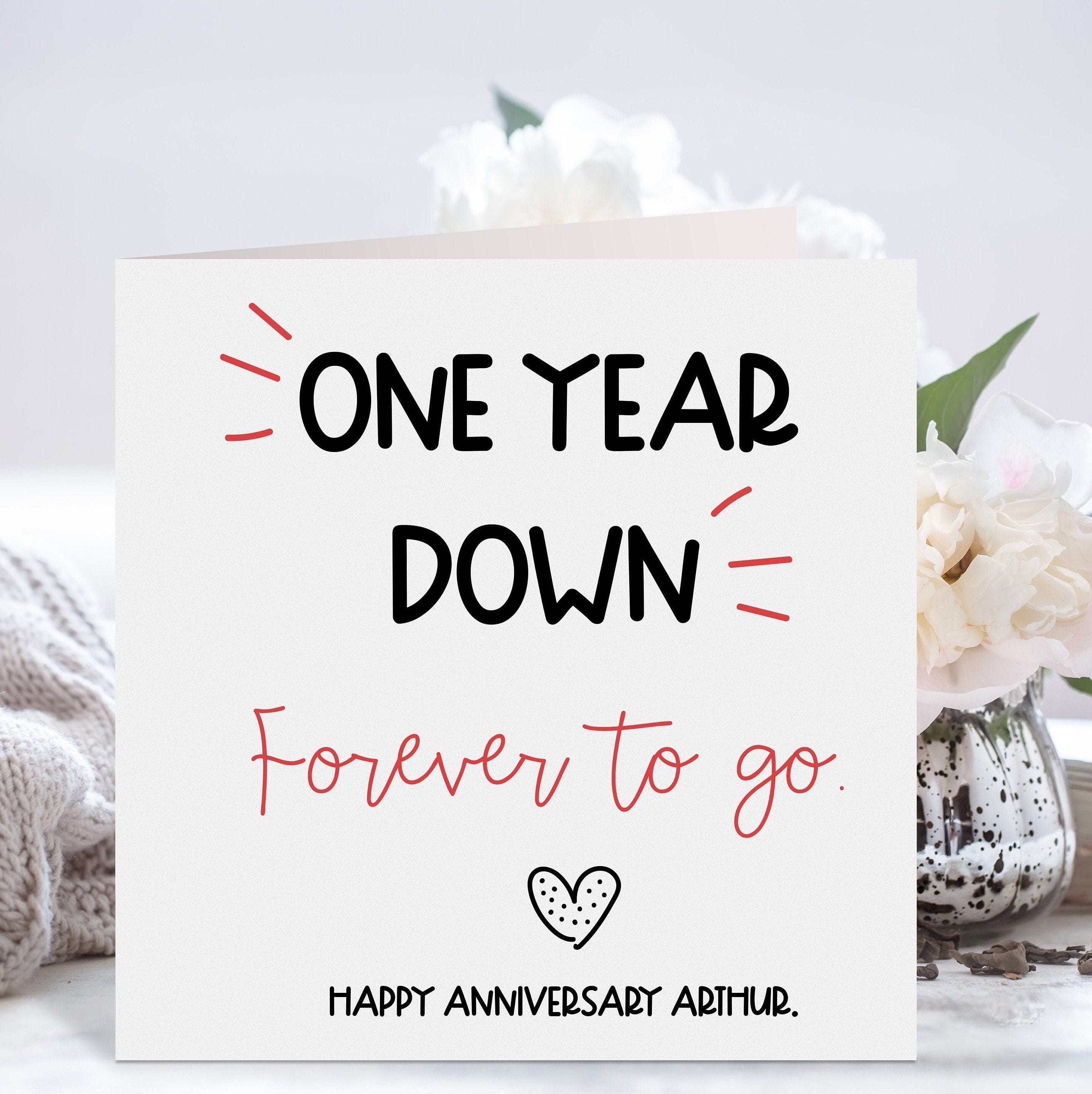 Personalised Anniversary Card, One Year Down Card, Two years down forever to go, First Wedding Anniversary Card