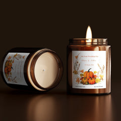 Personalised Autumn Wedding Gift Soy Wax Scented Candle, With date names, Mr Mrs On Your Wedding Day