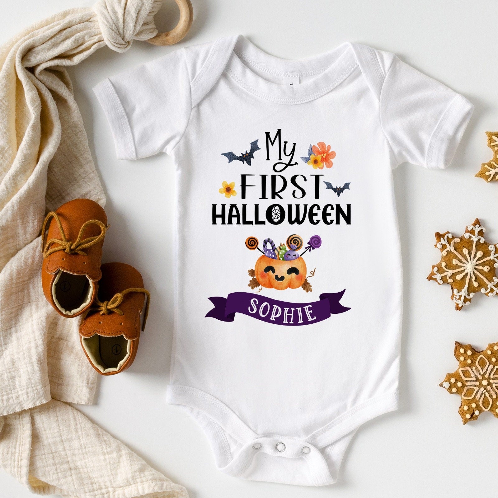 Personalised Baby First Halloween Bodysuit With Name Boy or Girl Cute 1st Halloween T-shirt