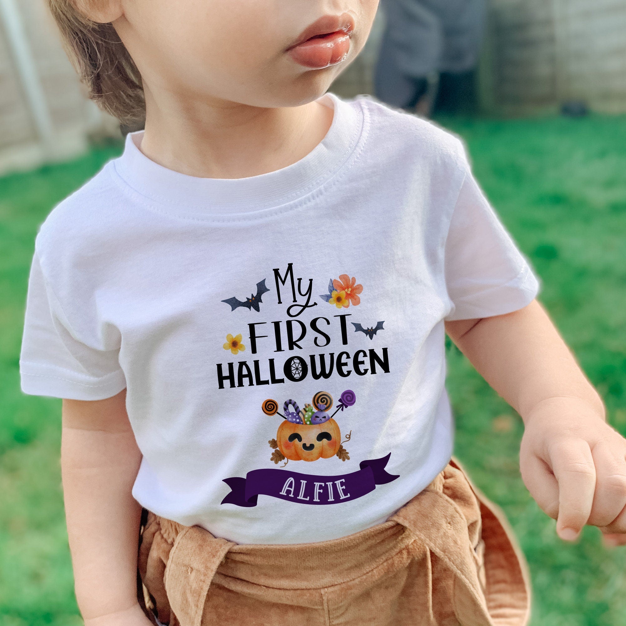 Personalised Baby First Halloween Bodysuit With Name Boy or Girl Cute 1st Halloween T-shirt