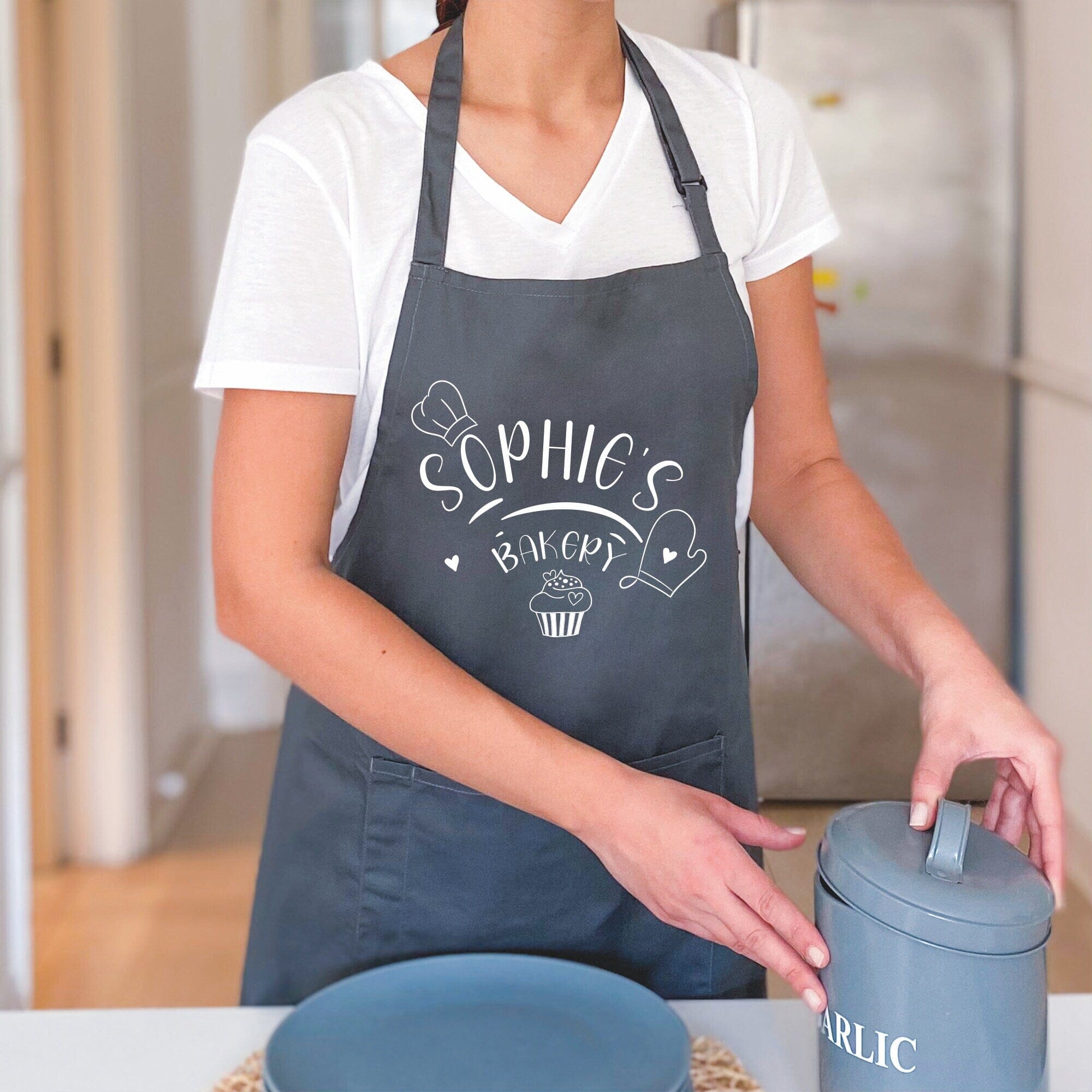 Personalised bakery apron with name, Gift for her, Kitchen apron for women