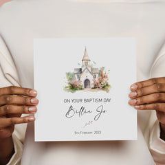 Personalised Baptism Card with Envelope with date and name, On Your Baptism Greeting Card with a Church